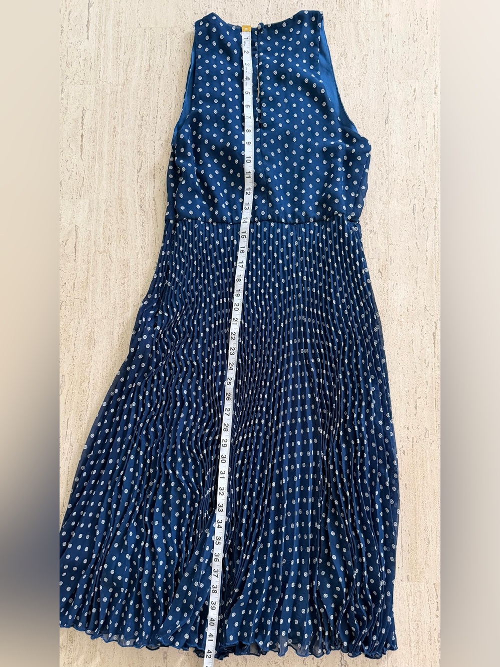 Anthropologie x Eva Franco Pleated Chiffon Fit & Flare Midi Dress, Navy | Size 4 - Picture 10 of 13